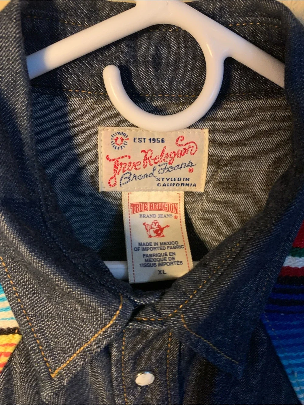 True Religion Denim Pearl/Turquoise Snap Western Shirt with Serape Yoke